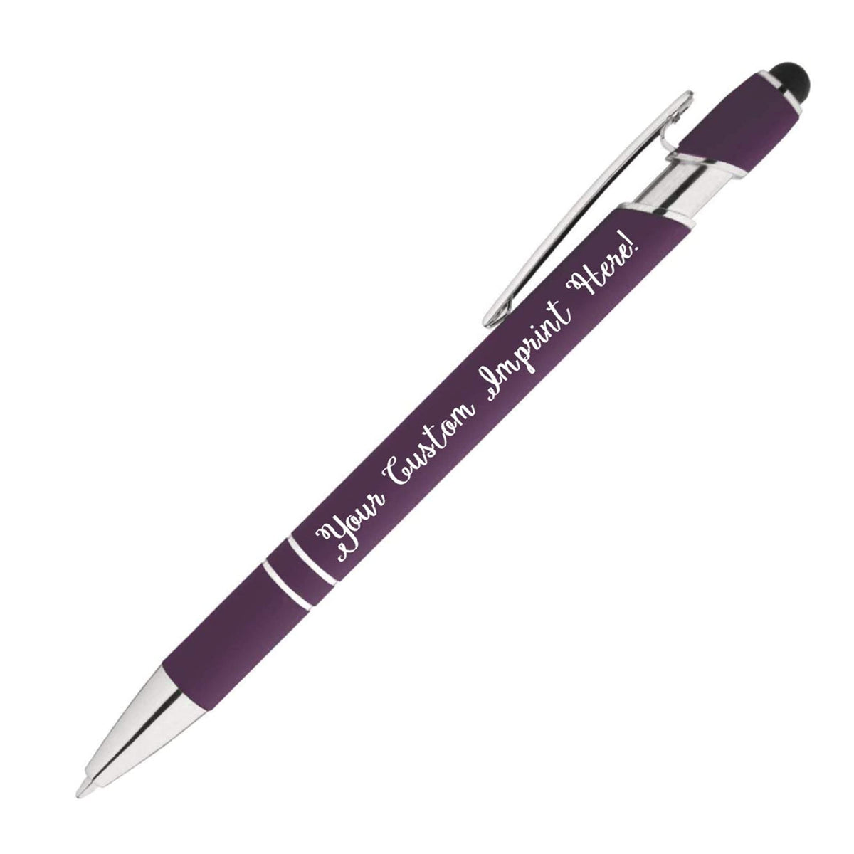 Personalized Pens - Rainbow Rubberized Soft Touch Ballpoint Pen with Stylus Tip is a stylish