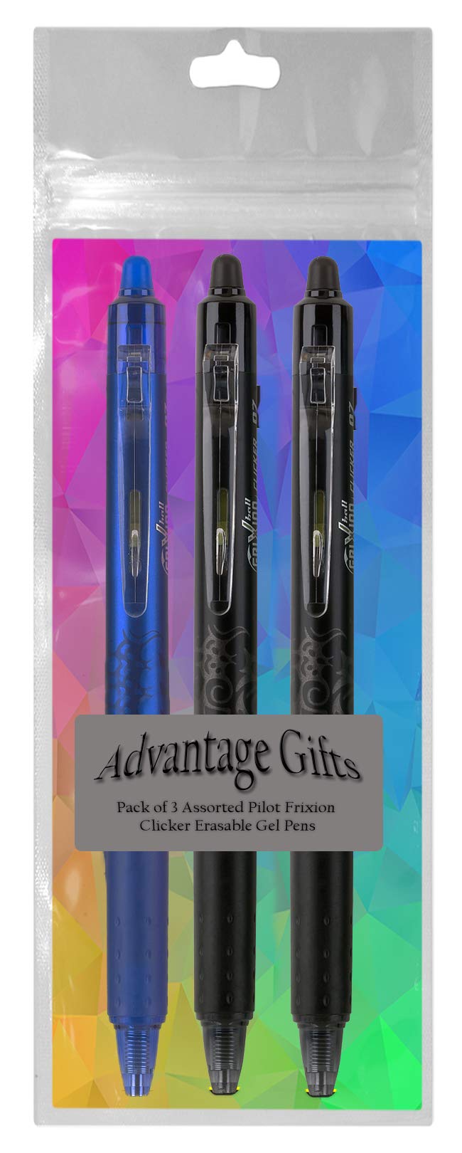 Advantage Gifts Clicker Retractable Erasable Gel Pens Fine Point (.7mm) Assorted Colors Black/Blue