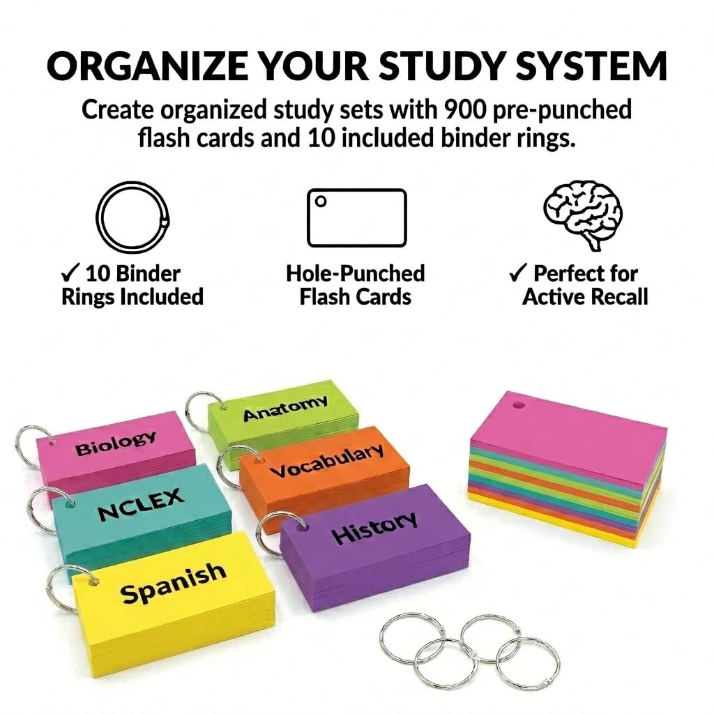 Blank Flash Cards with Rings & Box 900 Multicolor 2x3.5 USA Made