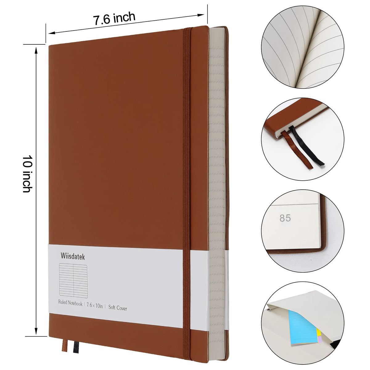 College Ruled Notebook B5, Total 376 Numbered Pages 7.6'' x 10''(BROWN)