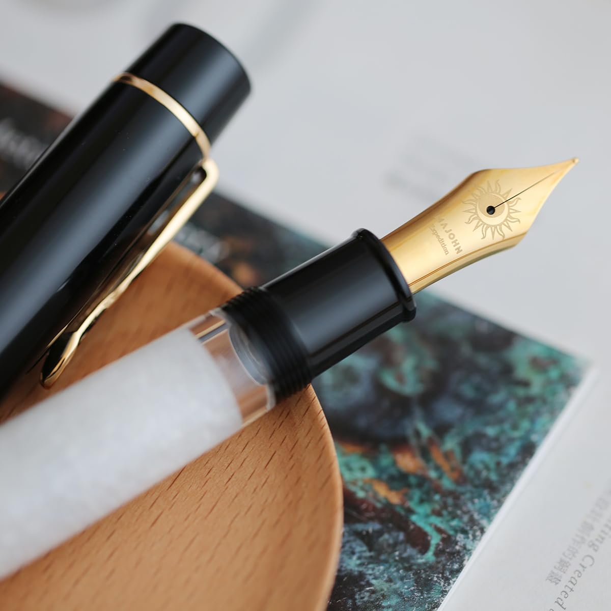 erofa Majohn P139#8 Medium Nib Fountain Pen with Box, Brass Piston System Large Capacity Writing Pen