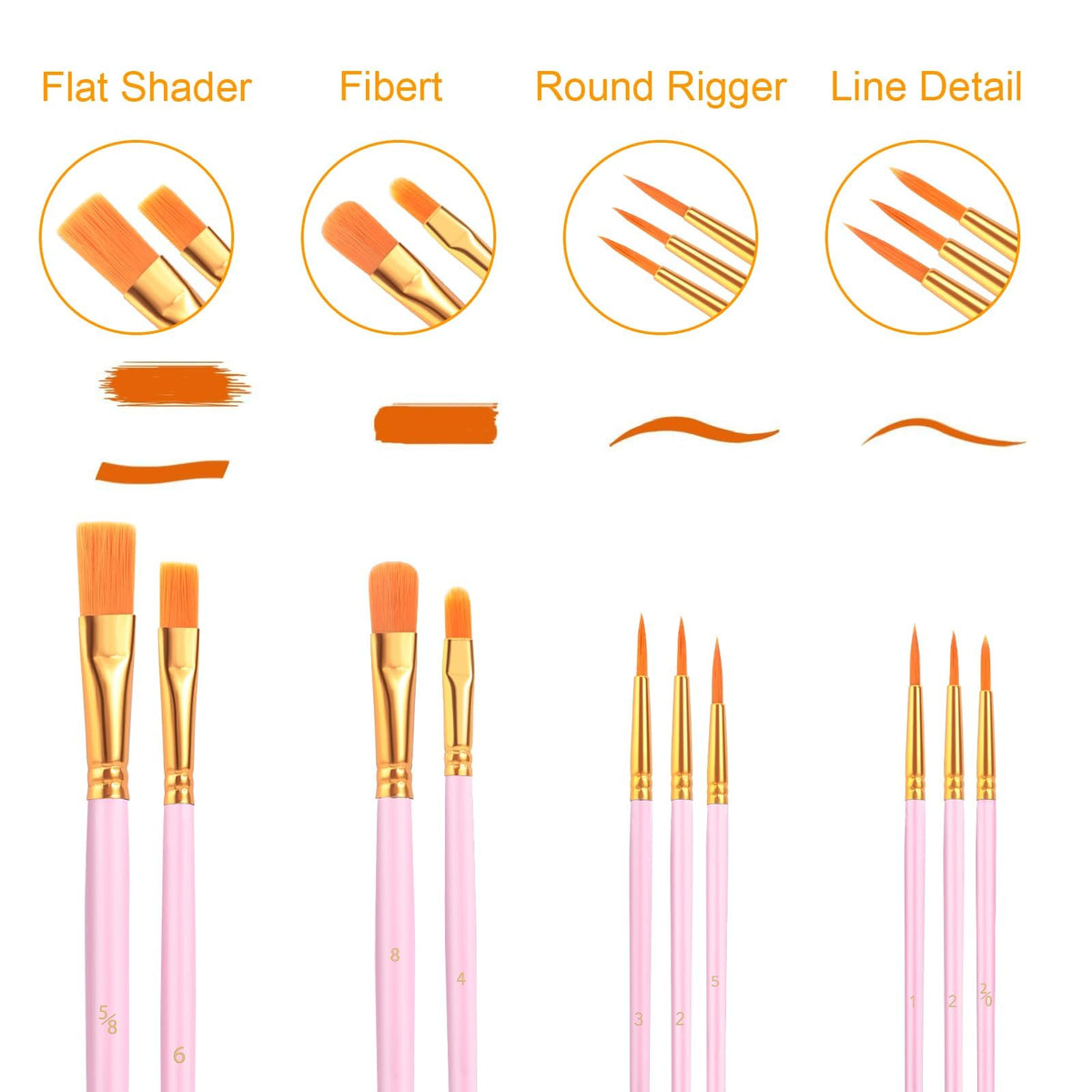 Acrylic Paint Brush Set, 20 Packs/200 pcs Nylon Hair Brushes