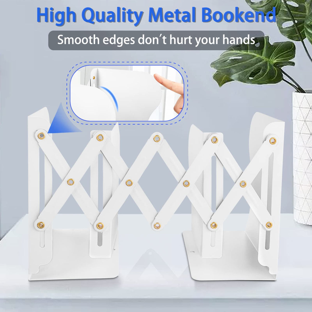 Non Skid Book Ends to Hold Books, Carooyac Heavy Duty Bookends Adjustable Book End, Metal Bookends