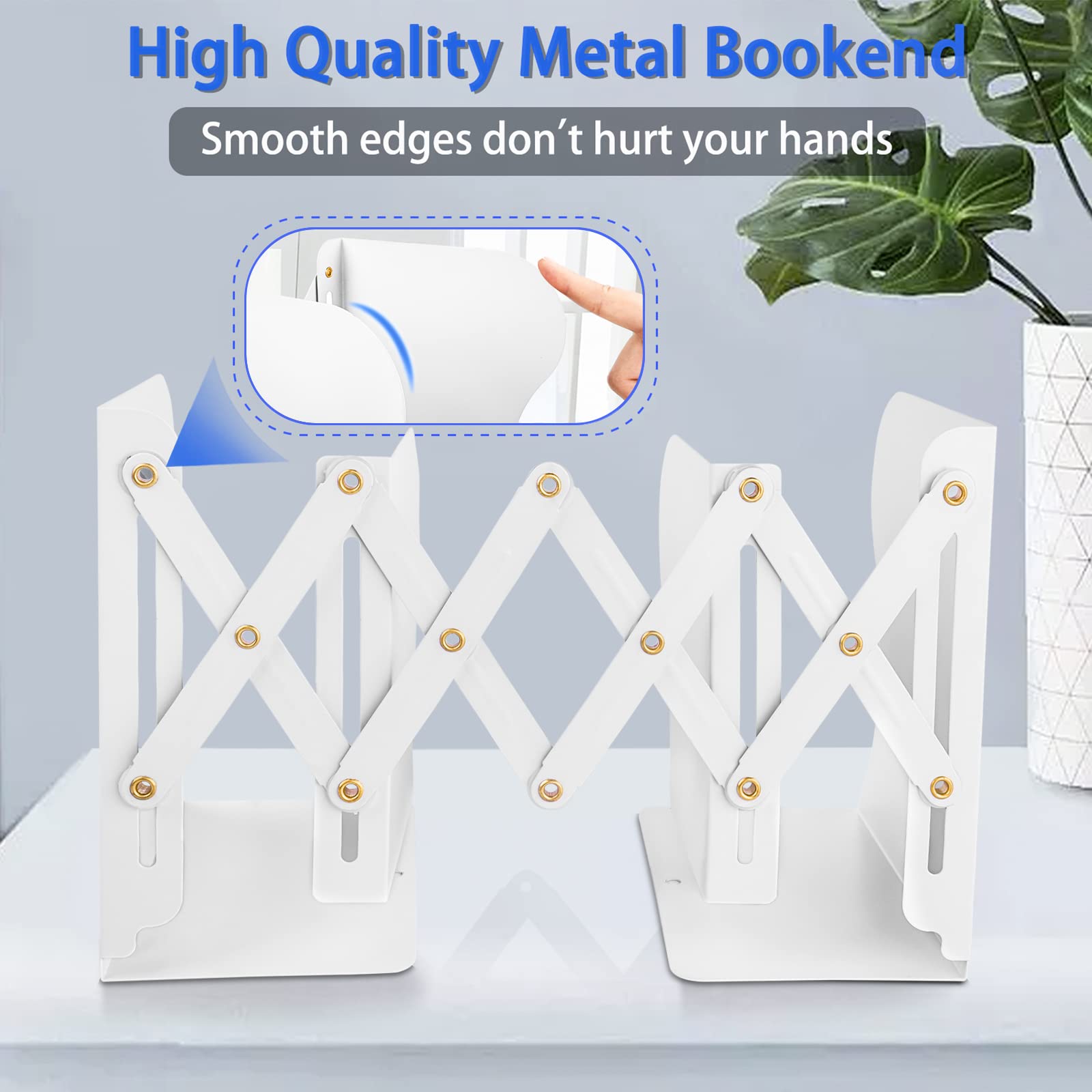 Non Skid Book Ends to Hold Books, Carooyac Heavy Duty Bookends Adjustable Book End, Metal Bookends