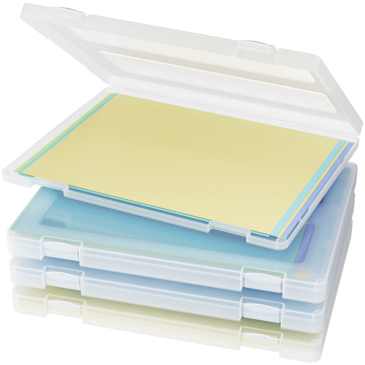 Denkee 4 Pack A4 Paper Organizer Box, Plastic Scrapbook Paper Organizer Containers for Craft and