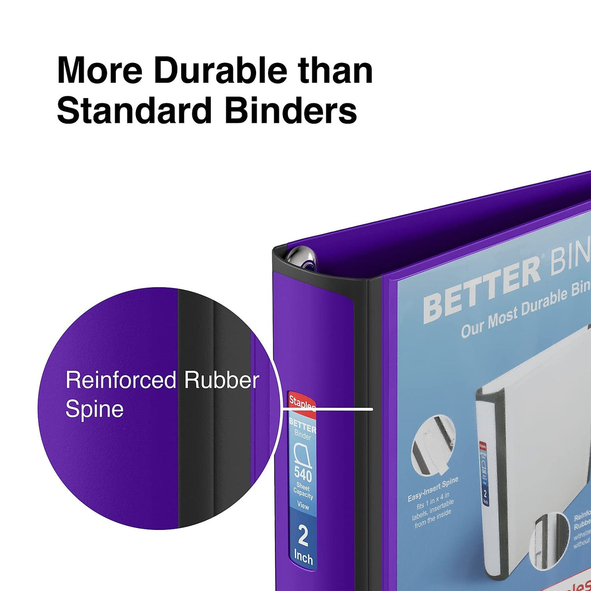 Staples Better 2-Inch 3-Ring Binder, Purple, Heavy-Duty