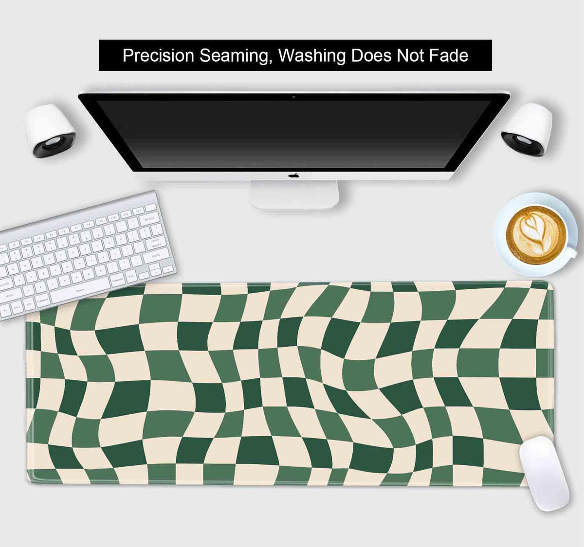 SXCKANG Sage Green Checkered Desk mat, Retro Boho Extra Large Mouse Pad, Abstract Wavy Desk
