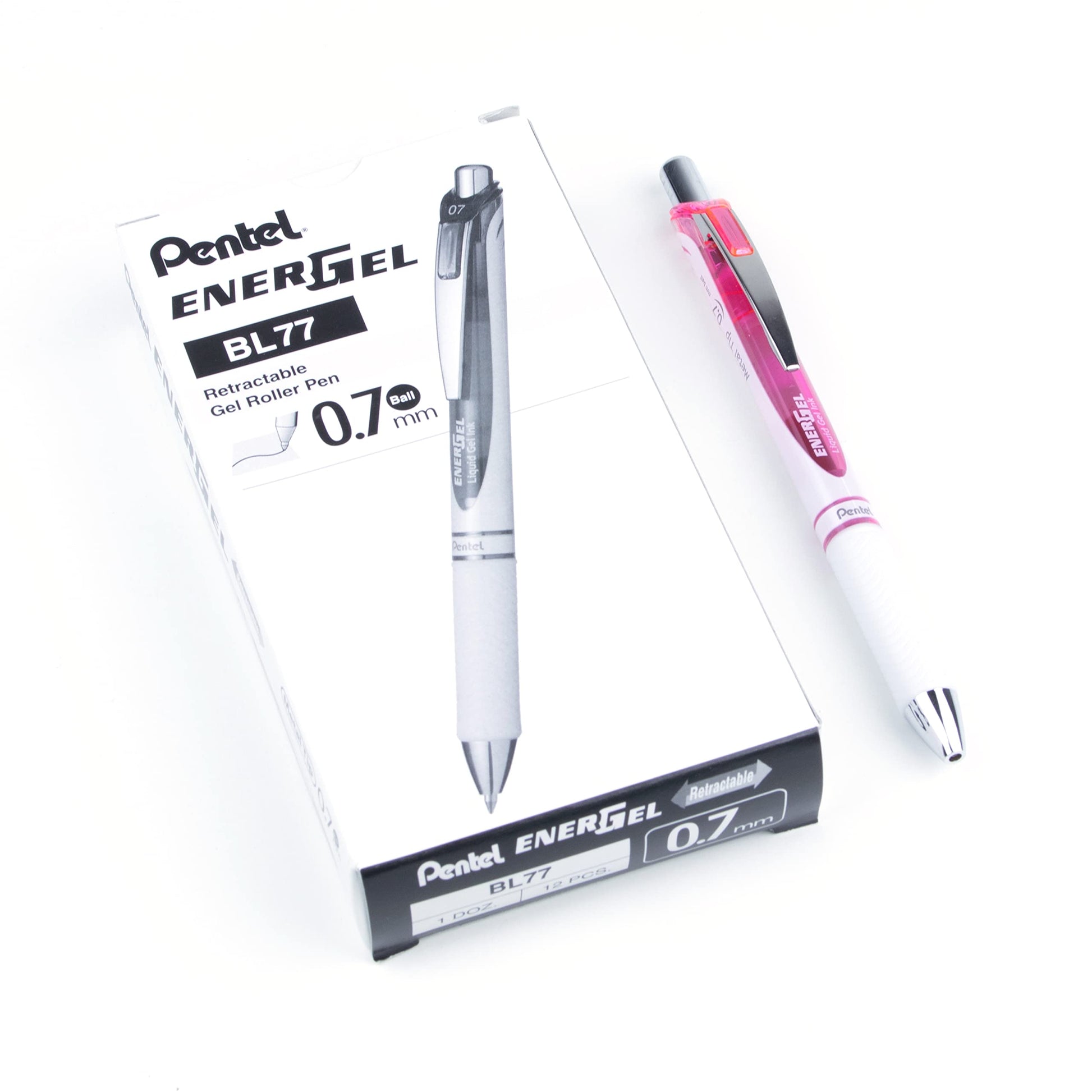 Pentel EnerGel Pearl Deluxe RTX Retractable Liquid Gel Pen, (0.7mm), Accent, Pink Ink, Box of 12