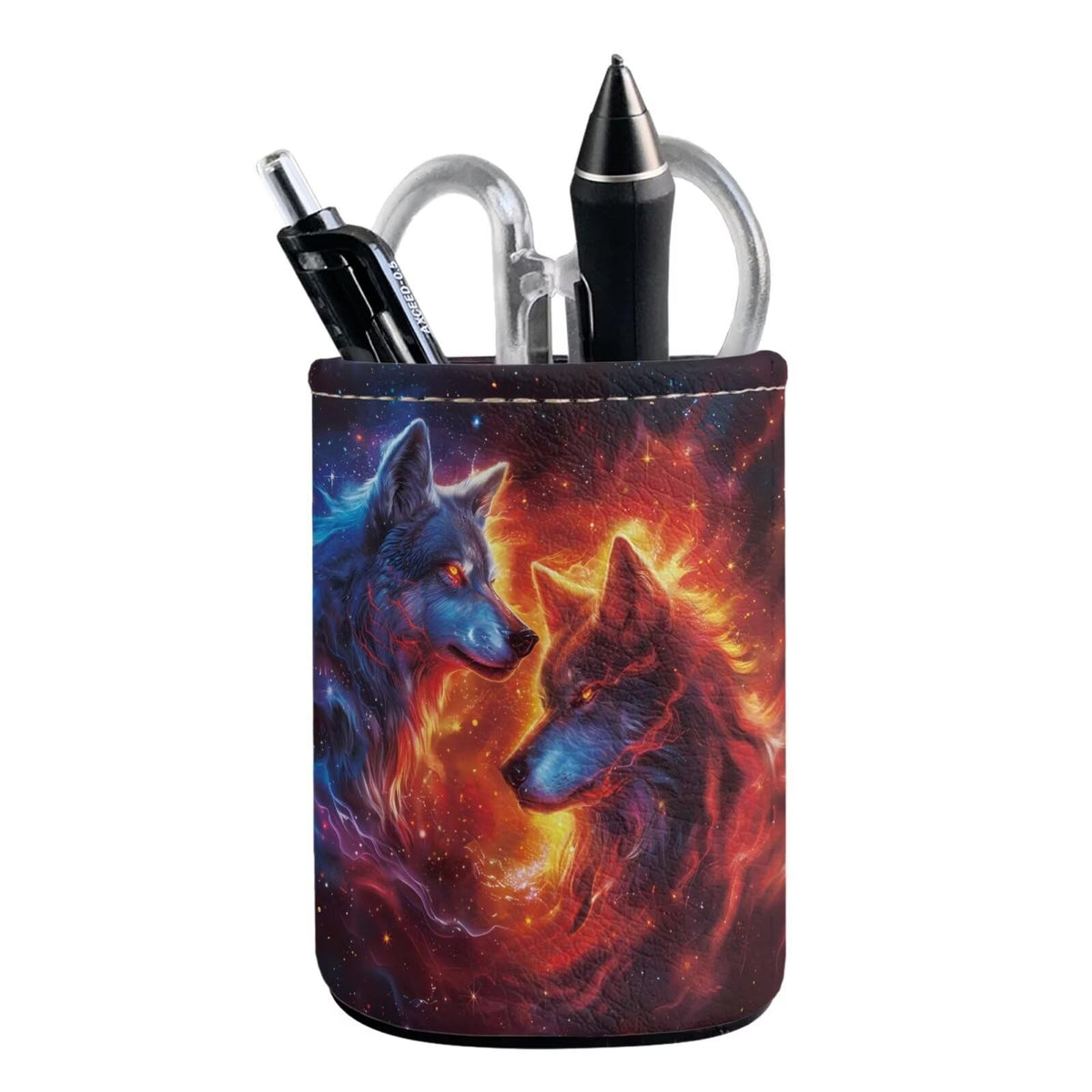BIGCARJOB Animal Wolf Pen Pencil Holder for Womens Desk Pen Holder Large Capacity Stationery Pen