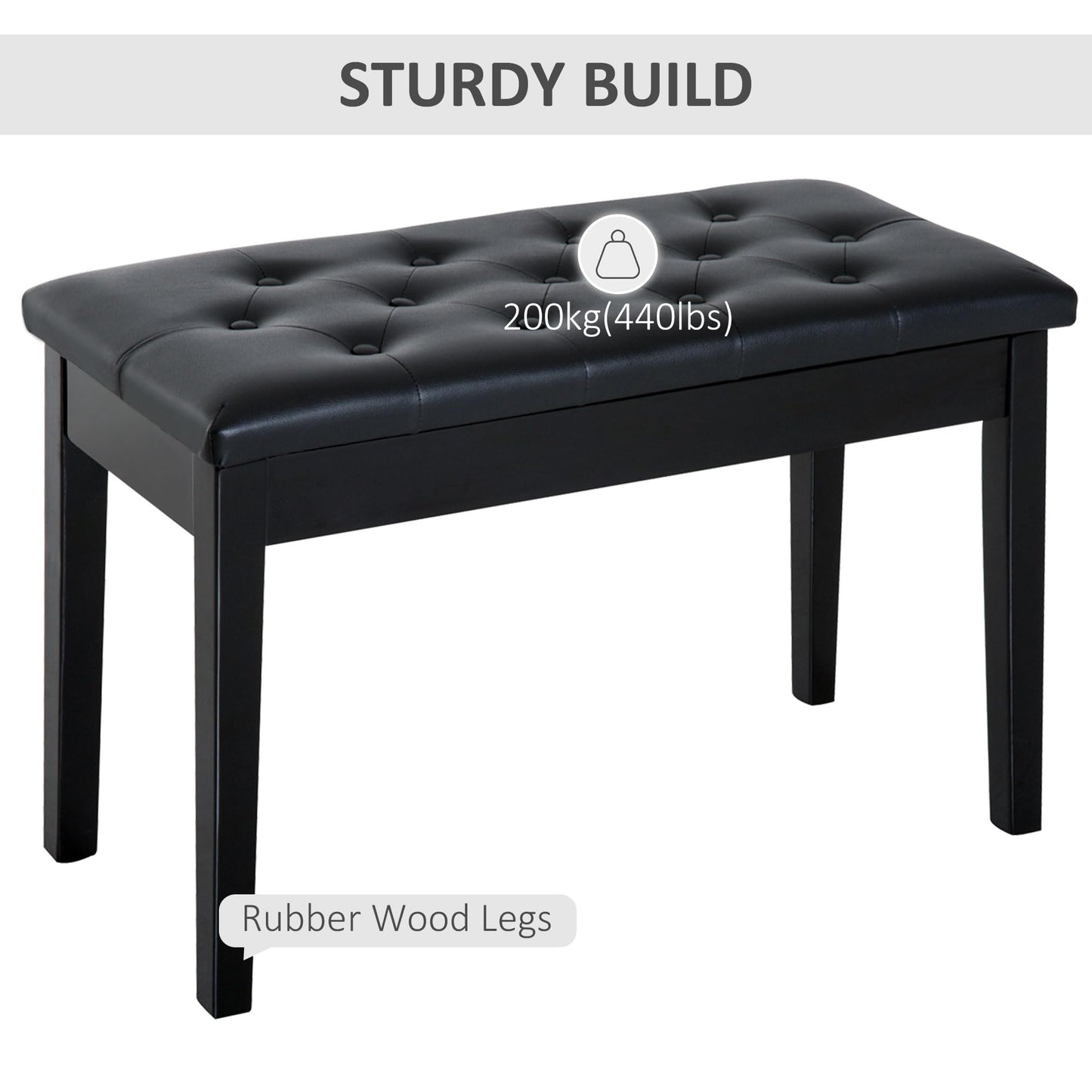 HOMCOM Piano Bench with Faux Leather Padded Cushion, Black