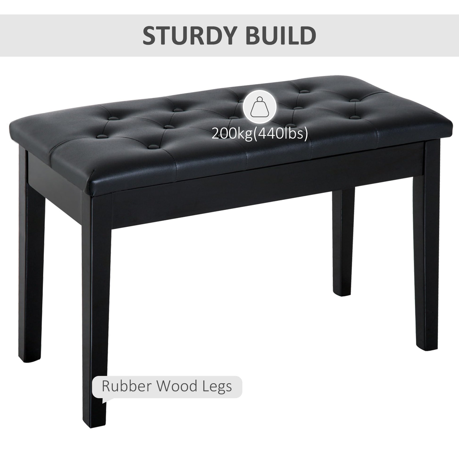 HOMCOM Piano Bench with Faux Leather Padded Cushion, Black
