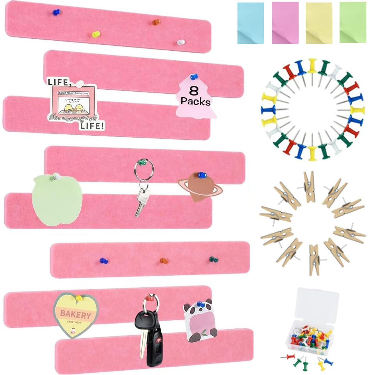 Vuzvuv 8Pcs Cork Bulletin Board Strips for Wall Office-Pink