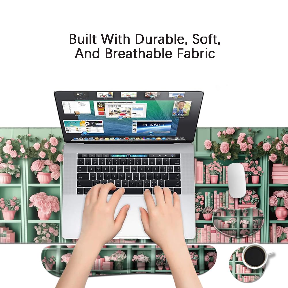 MIBITRI Keyboard Mouse Pad Set, Extended Gaming Mouse Pad+Ergonomics Keyboard Wrist Rest Support