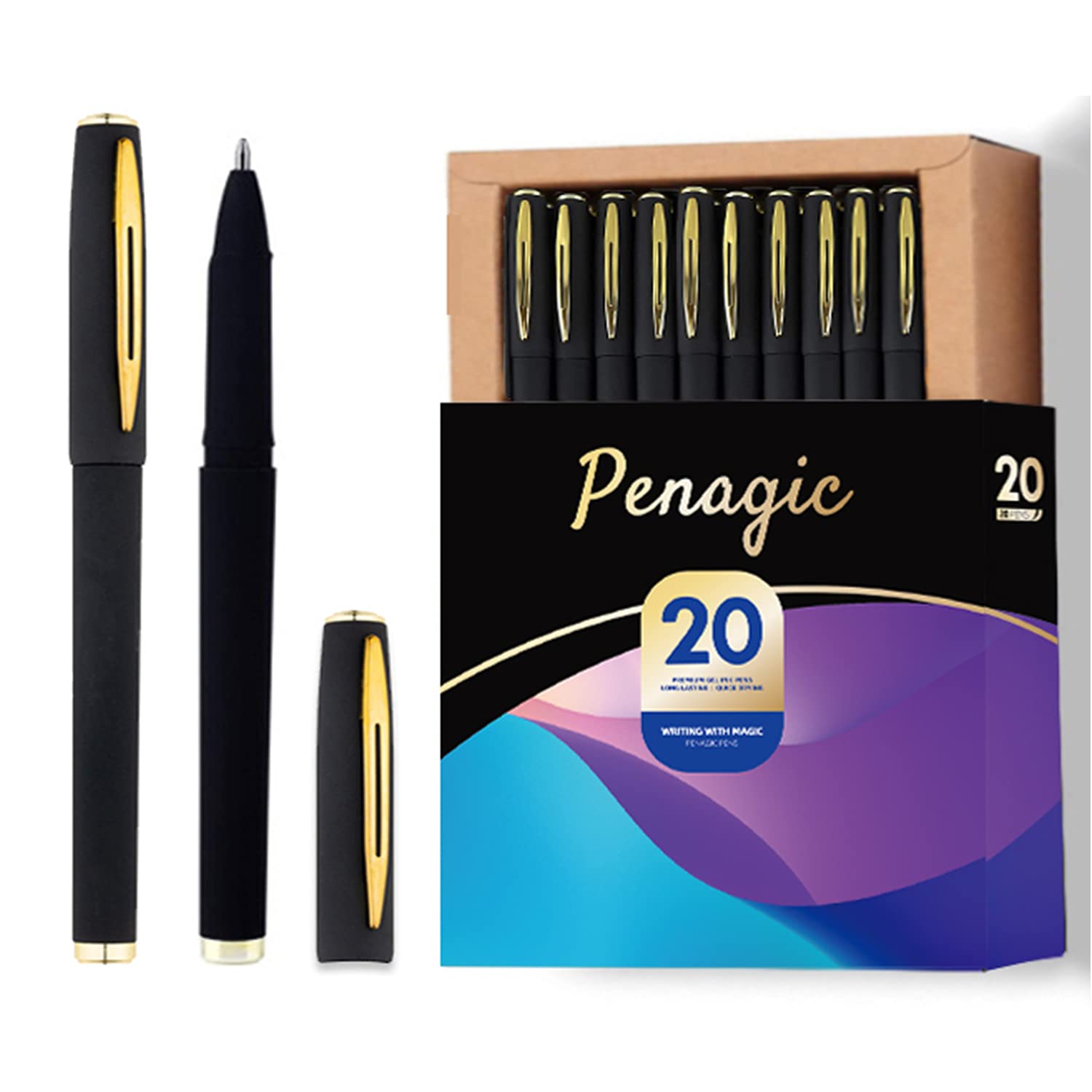 Penagic Pens, Gel Pen Fine Point, 0.5mm Black Ink, Roller Ballpoint