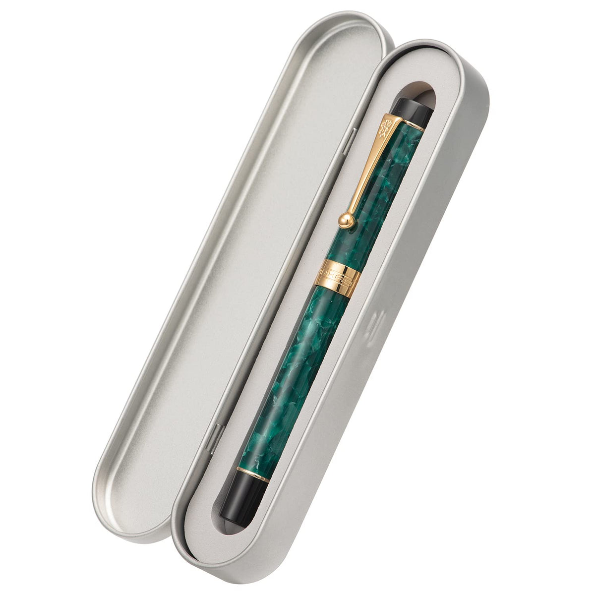 Jinhao 100 Fountain Pen Classic Style Green Acrylic, Fine Point with Converter and Gold Trim Pen