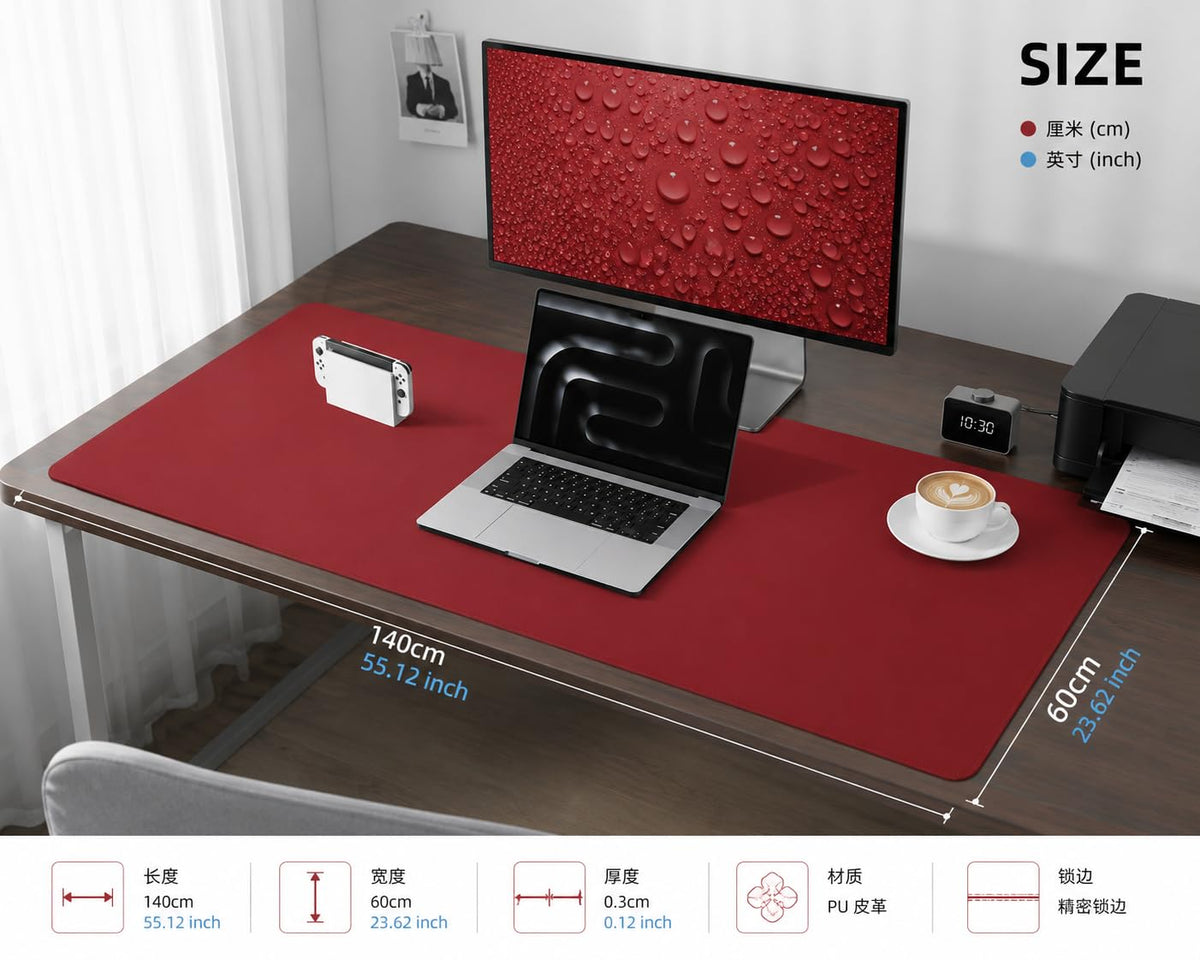 AFIING Large Desk Mat 55" x 24" - PU Leather Desk Pad Protector, Waterproof Non-Slip Extended Mouse