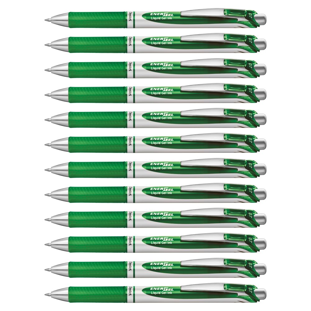 Pentel EnerGel BL77-D Gel-Ink Roller Ball Pen with Push-Button Mechanism 0.35 mm - Green (Pack of