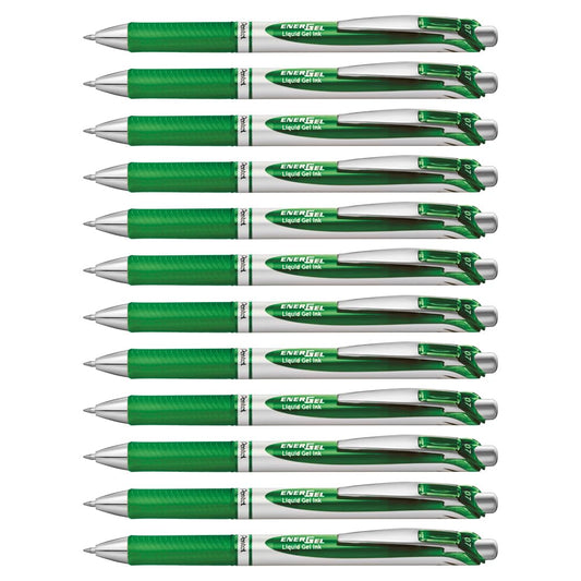 Pentel EnerGel BL77-D Gel-Ink Roller Ball Pen with Push-Button Mechanism 0.35 mm - Green (Pack of