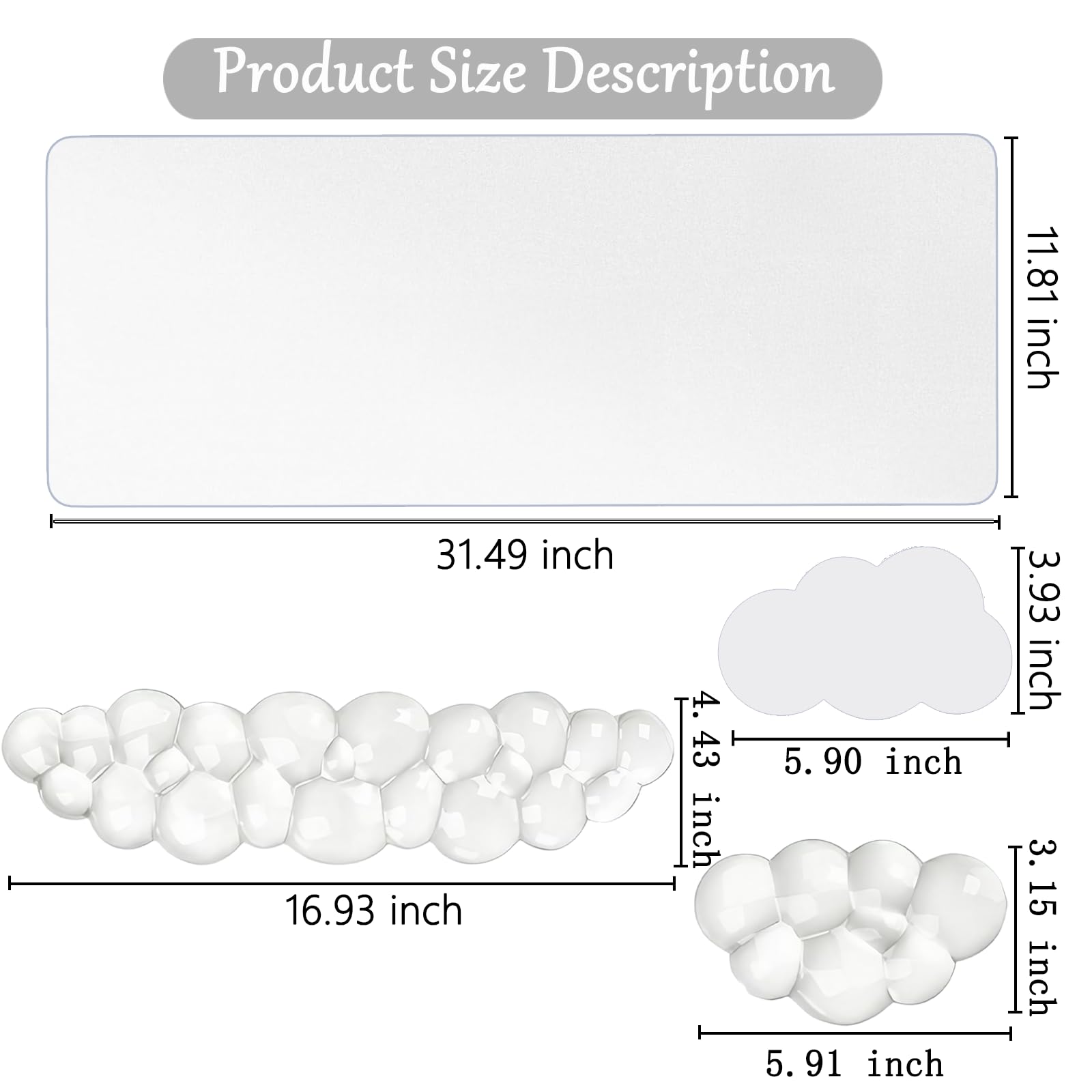 Gel Cloud Keyboard and Mouse Wrist Rest Set Cloud Silicone Clear Mouse Pad with Wrist Rest Extended