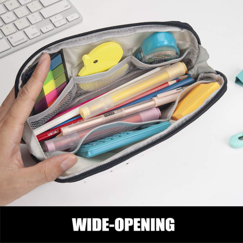 Sooez Wide-Opening Pencil Pen Case, Lightweight & Spacious Pencil Pouch Zipper Stationery Bag