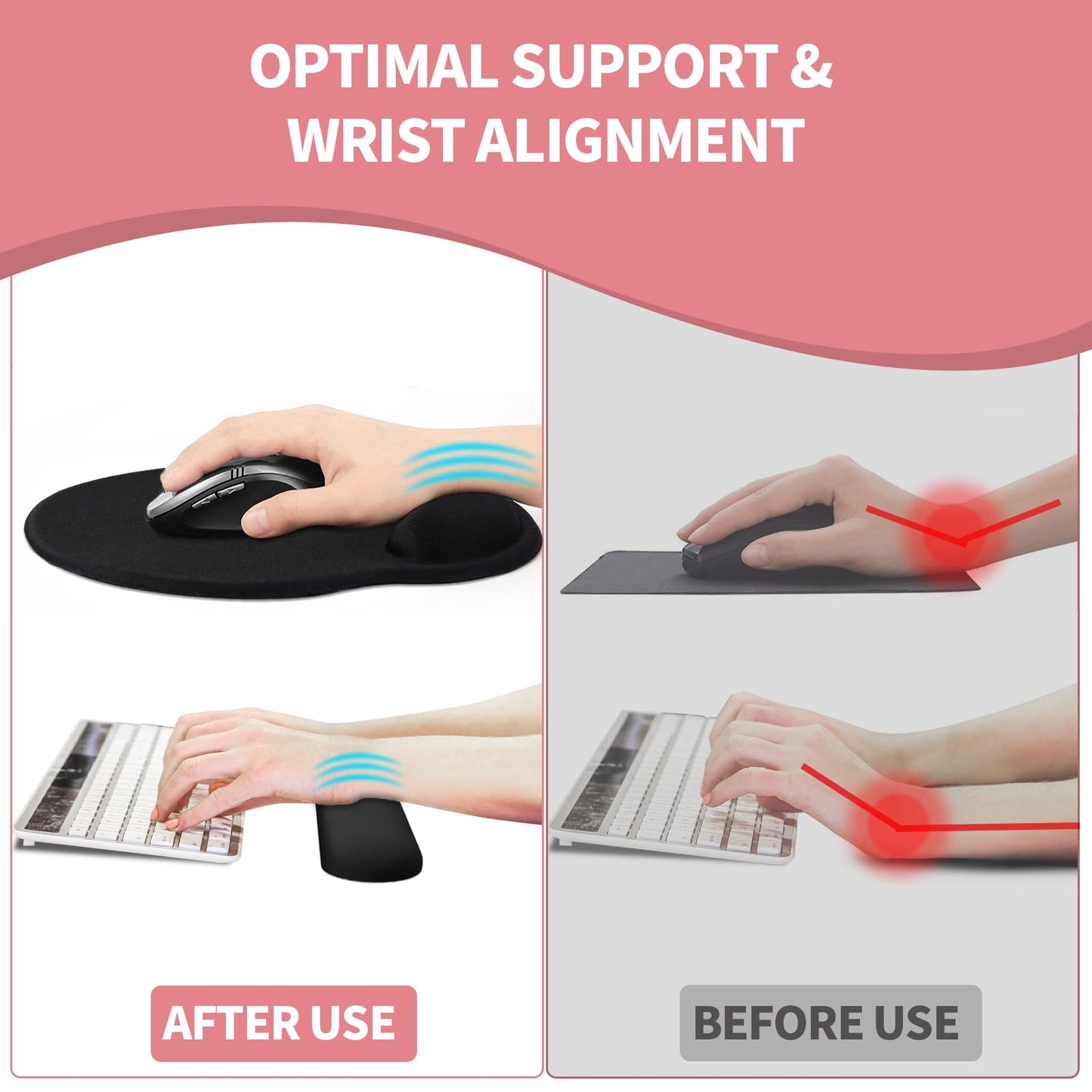 eulps Mouse Pad Wrist Support, Ergonomic Memory Foam Keyboard Wrist Pad & Gel Wrist Rest Set for