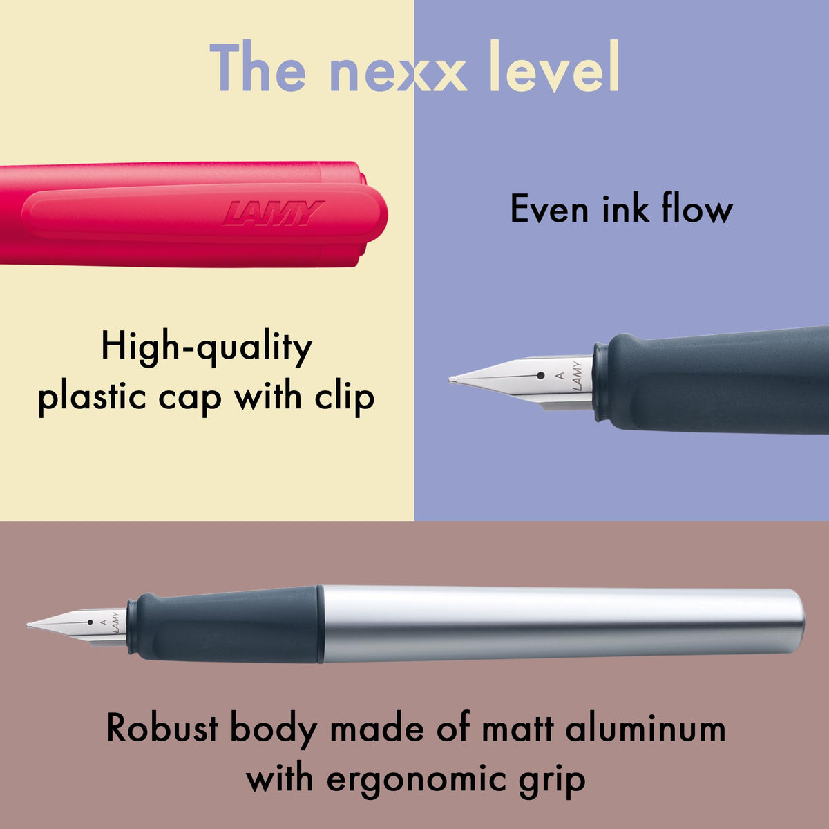LAMY nexx crimson – Fountain Pen with slip-proof grip & polished steel nib in size A - triangular