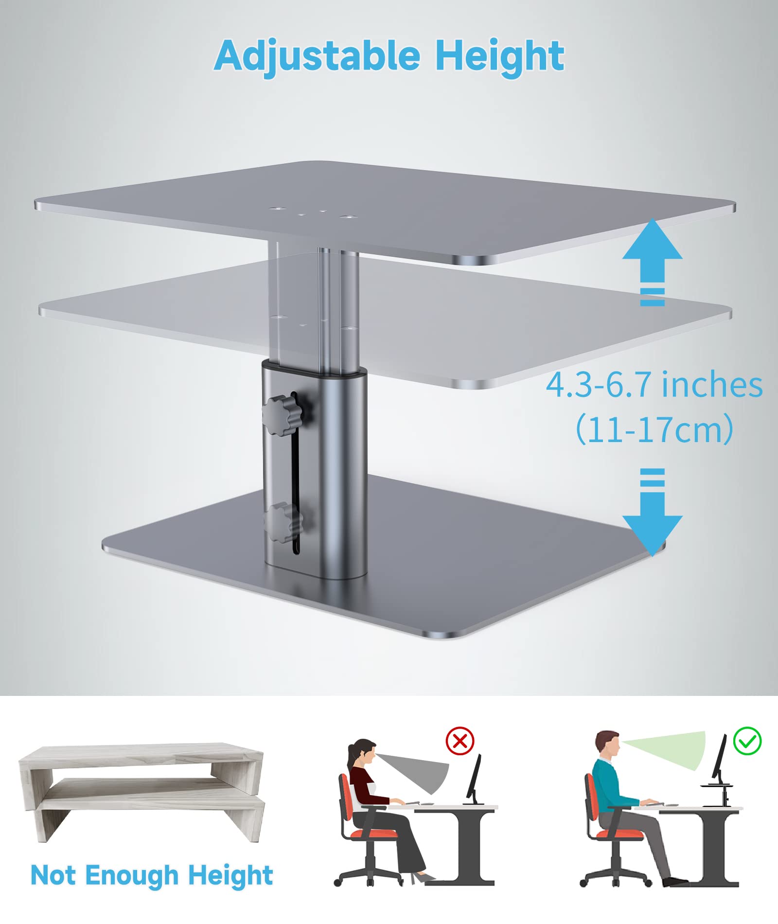BoYata Monitor Stand, Adjustable Height Metal Desktop Riser, Space Gray