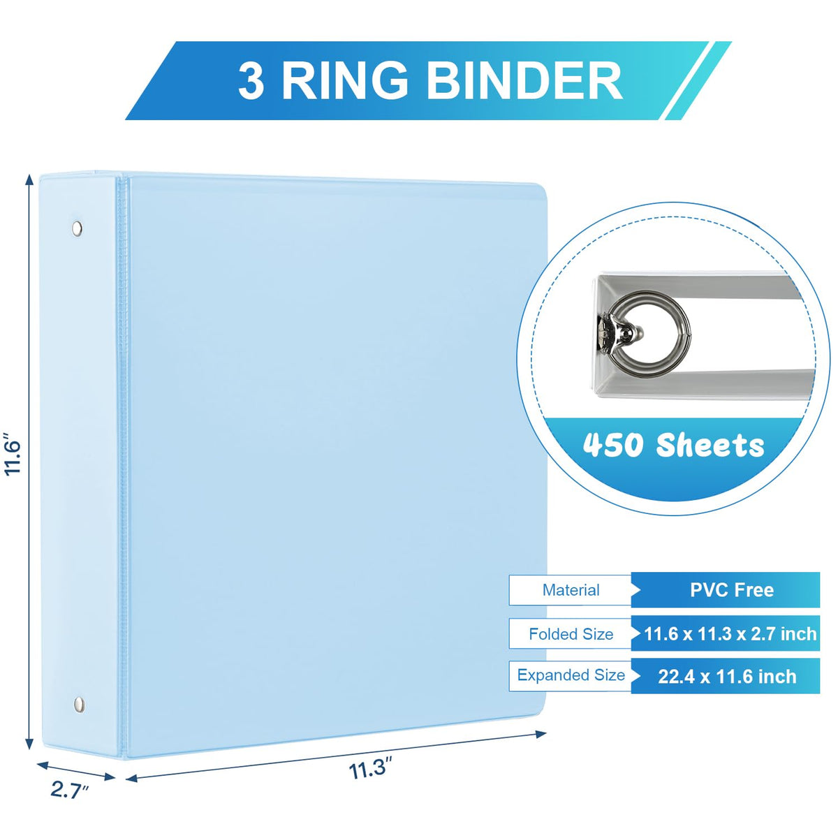 2'' 3-Ring-Binder with Pockets, 450 Sheets Capacity, 2 inch Binders fits 11" x 8.5" US Letter Size
