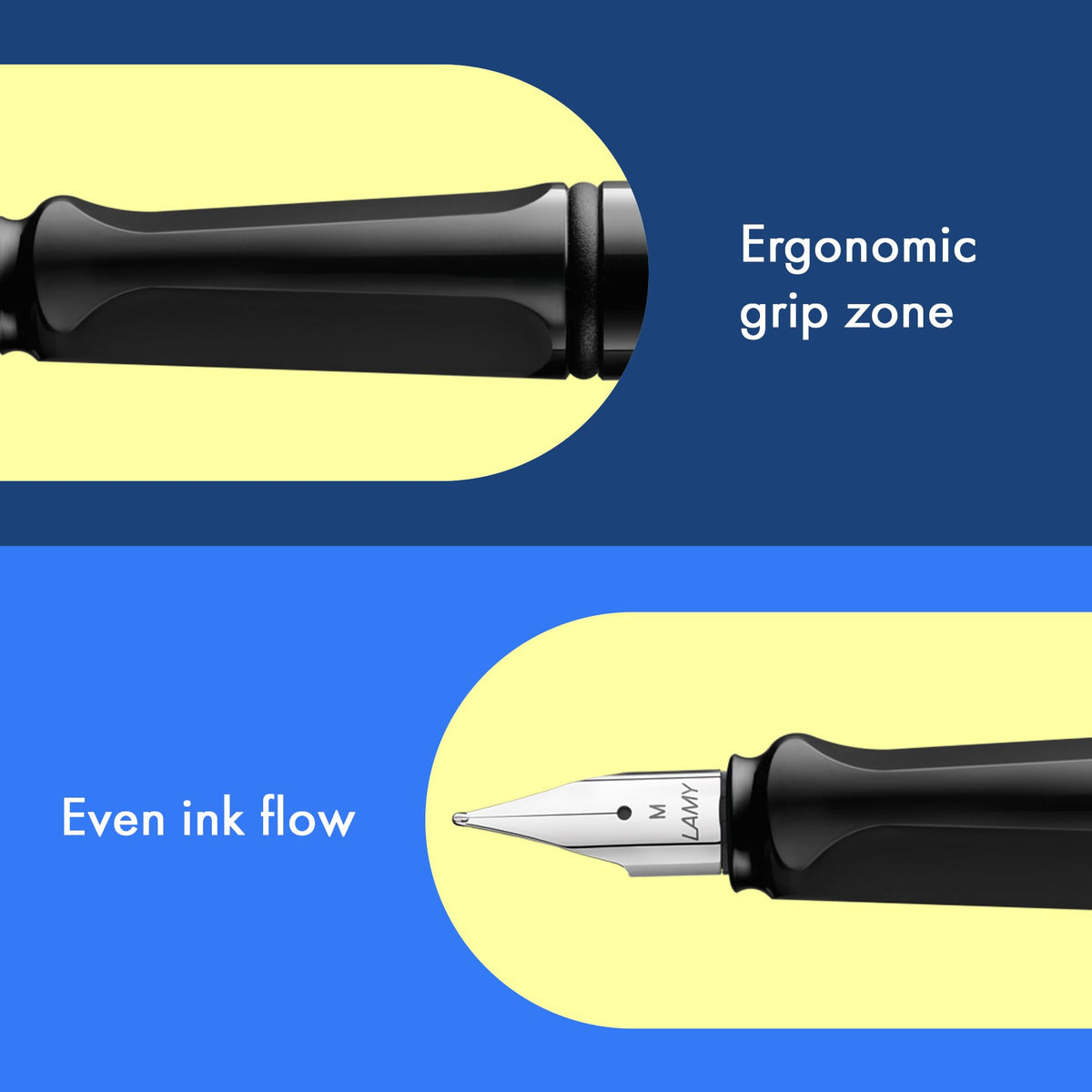 LAMY safari black - Fountain Pen with ergonomic grip & polished Left-Handed steel nib (LH) in size