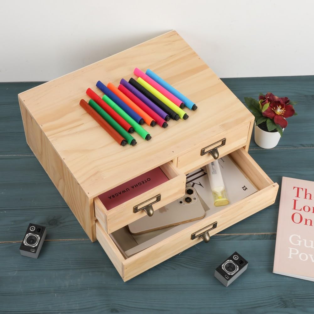 Wooden Drawers Apothecary Cabinet Wood Desktop Organizer Box