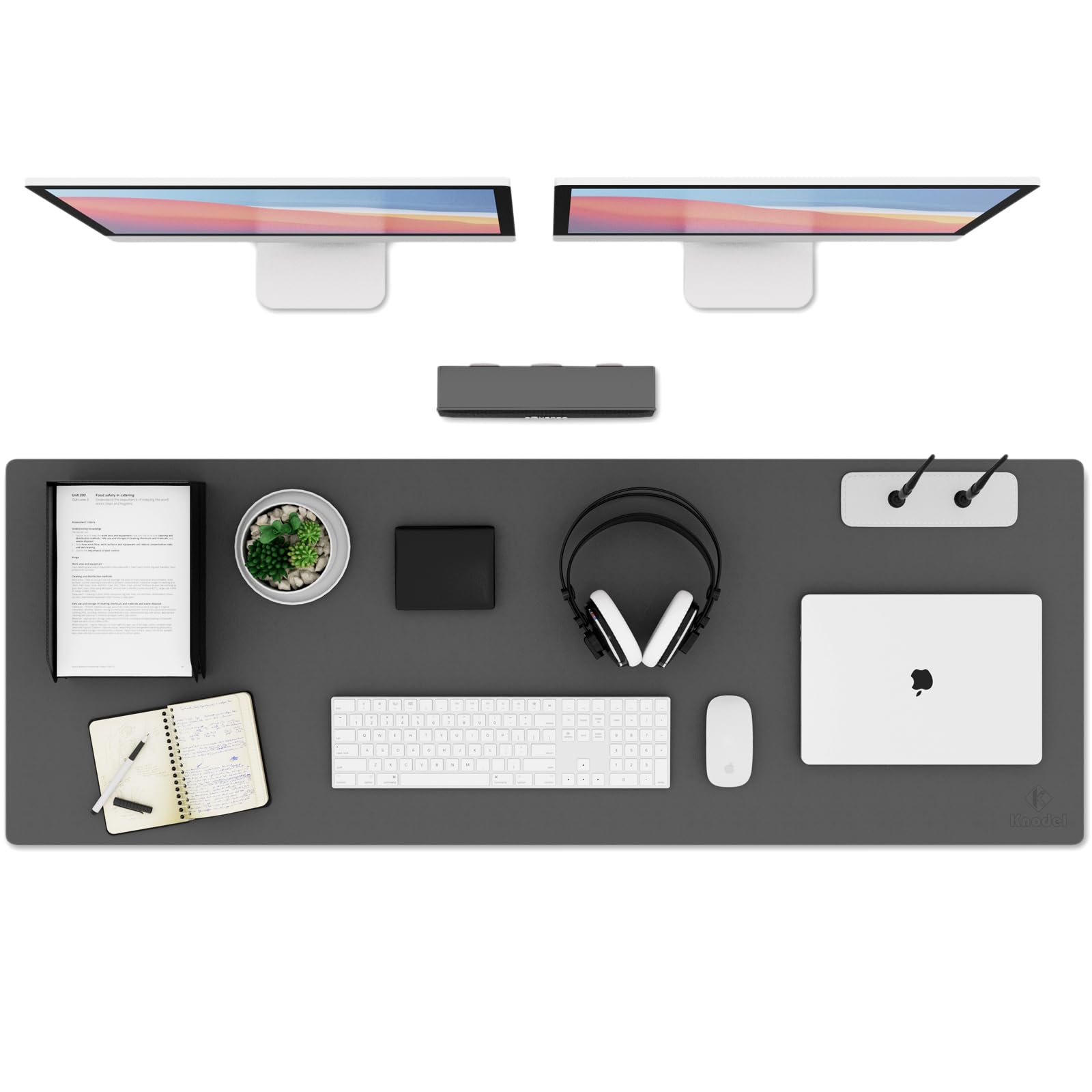 K KNODEL Extra Large Desk Mat, Leather Mouse Pad (47.2"x17", Dark Gray)