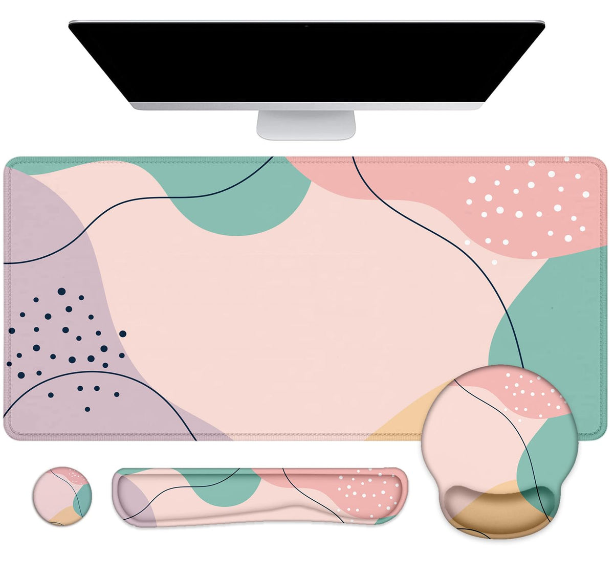 Large Desk Mat, Mouse Pad with Wrist Support, Keyboard Wrist Rest Set