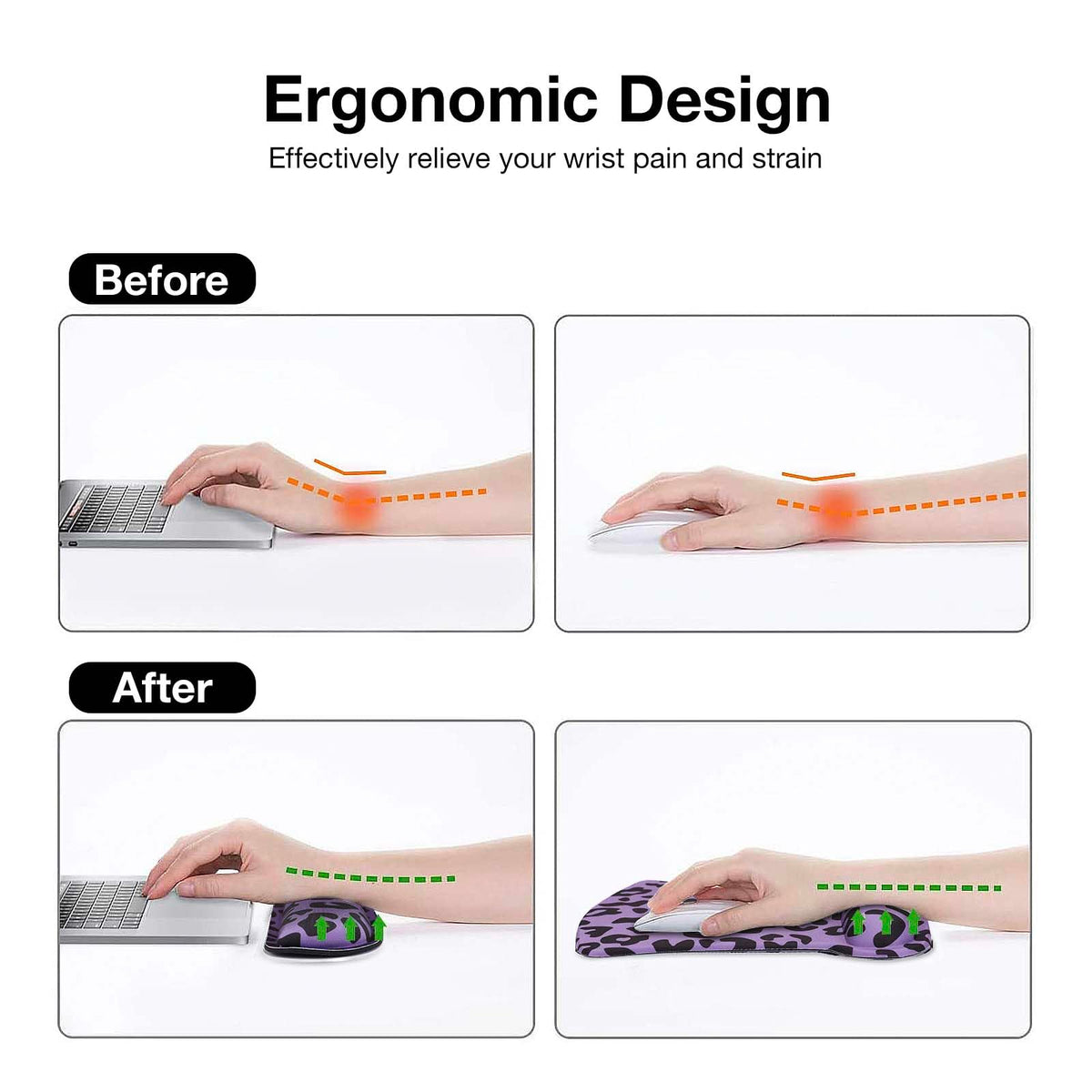 MOSISO Leopard Grain Wrist Rest Support for Mouse Pad&Keyboard Set, Purple