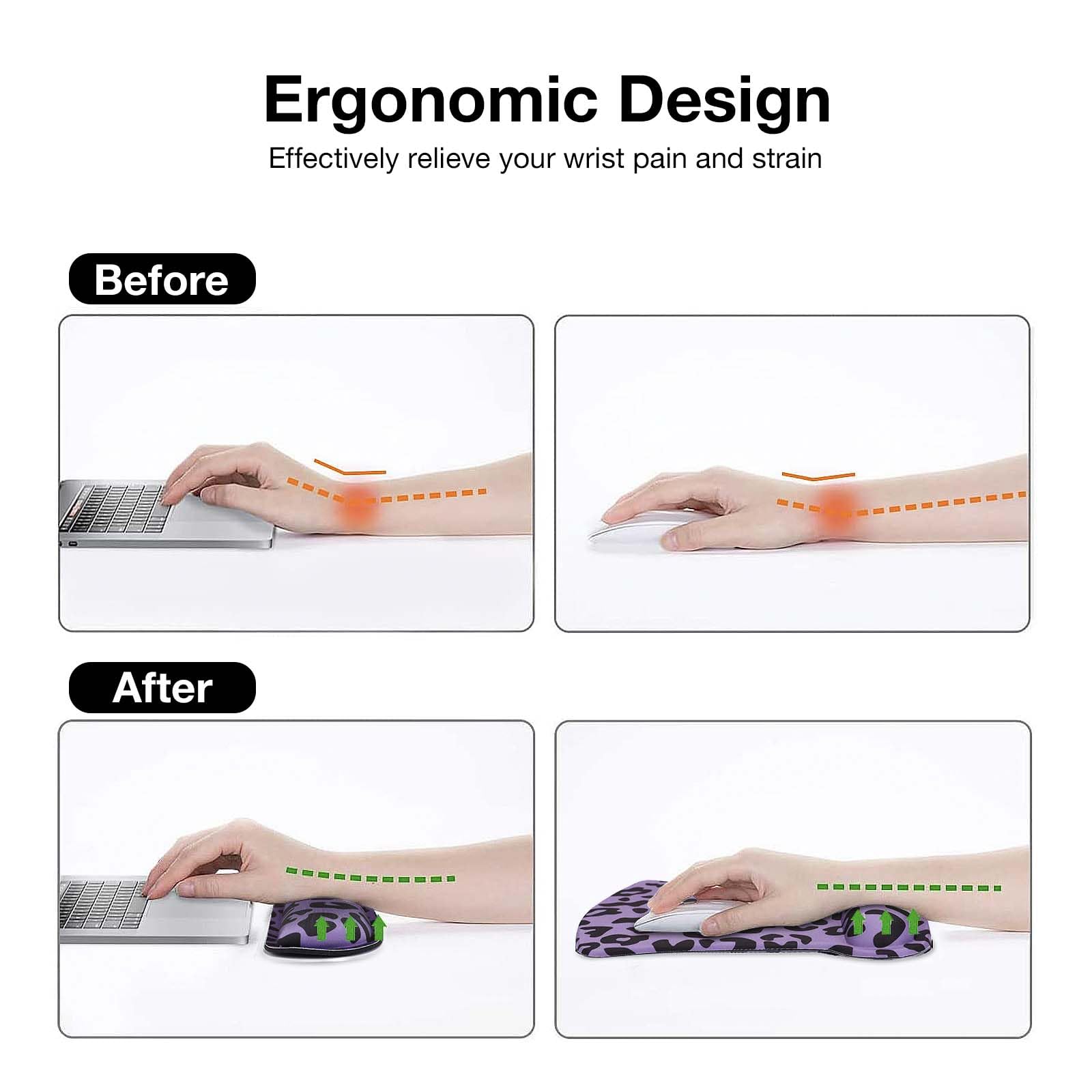 MOSISO Leopard Grain Wrist Rest Support for Mouse Pad&Keyboard Set, Purple