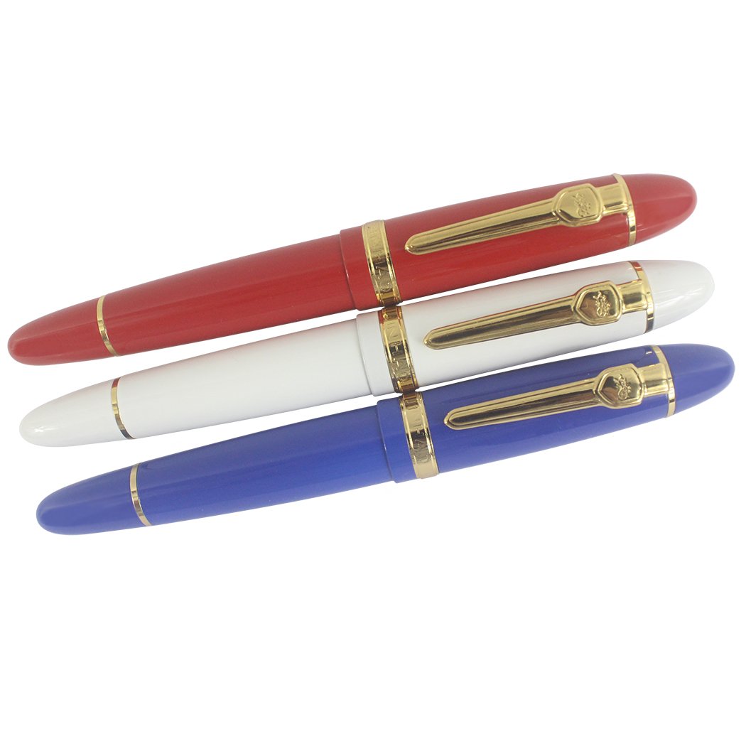zoohot Jinhao 159 Fountain Pens Heavy Big Pen Gold Trim 3 Pieces in 3 Colors (Red, White, Blue)