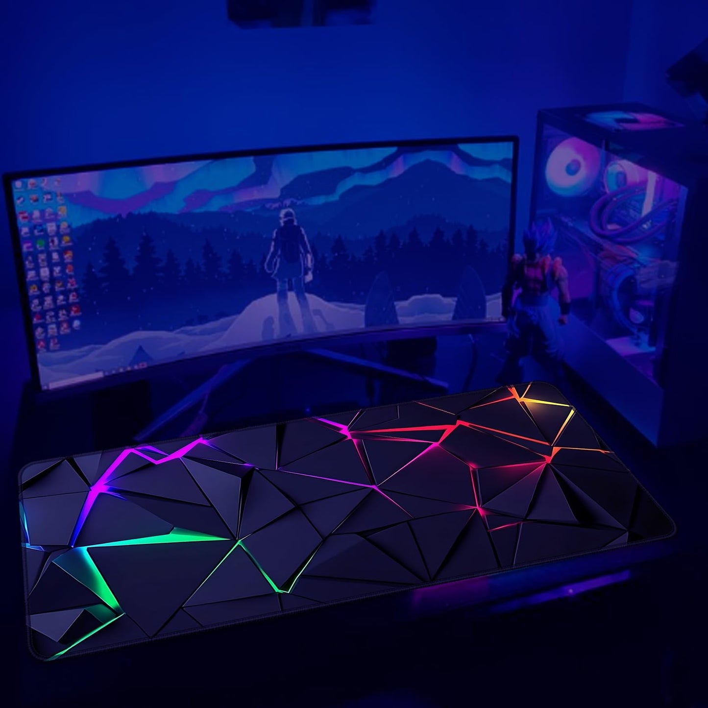 SparkLia Blacklight Geometric Gaming Mouse Pad – UV Reactive Large Extended Glow in the Dark