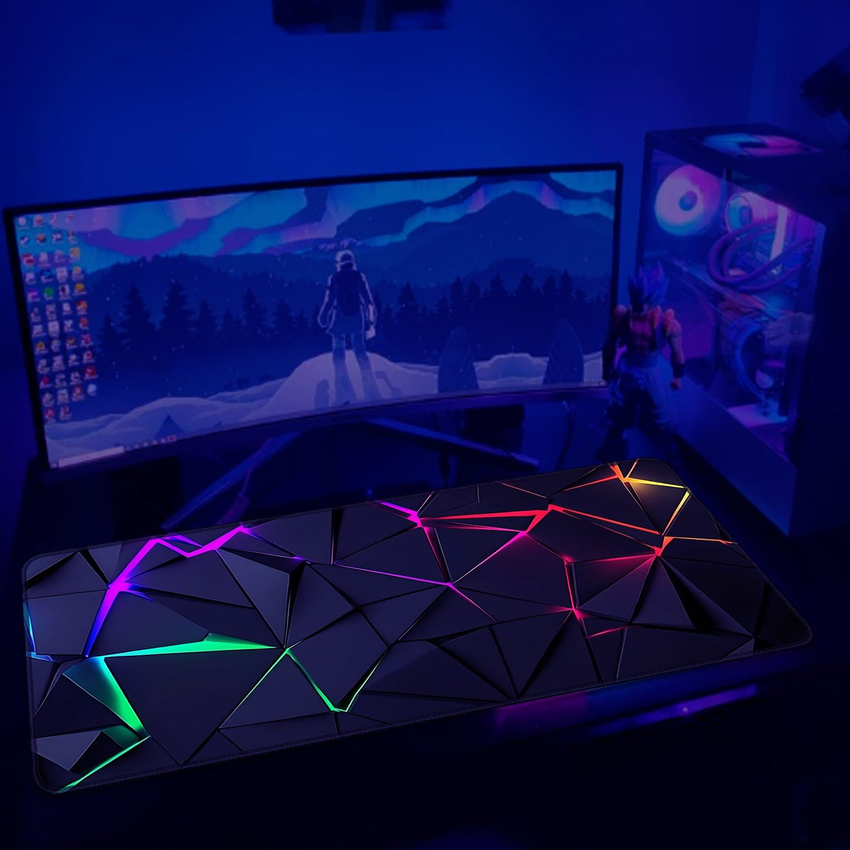 SparkLia Blacklight Geometric Gaming Mouse Pad – UV Reactive Large Extended Glow in the Dark