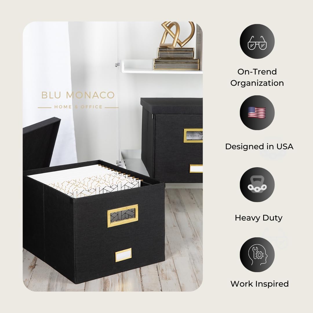 BLU MONACO | Desktop Hanging File Organizer Box with Lid | Hanging File Organizer for Desk with