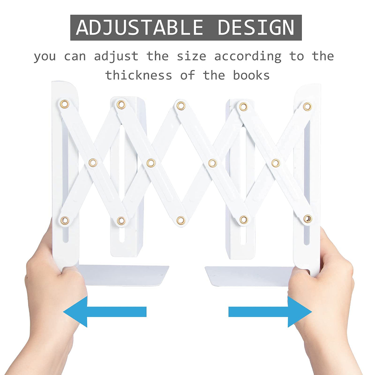 Aobopar Adjustable Metal Book Ends for Shelves White