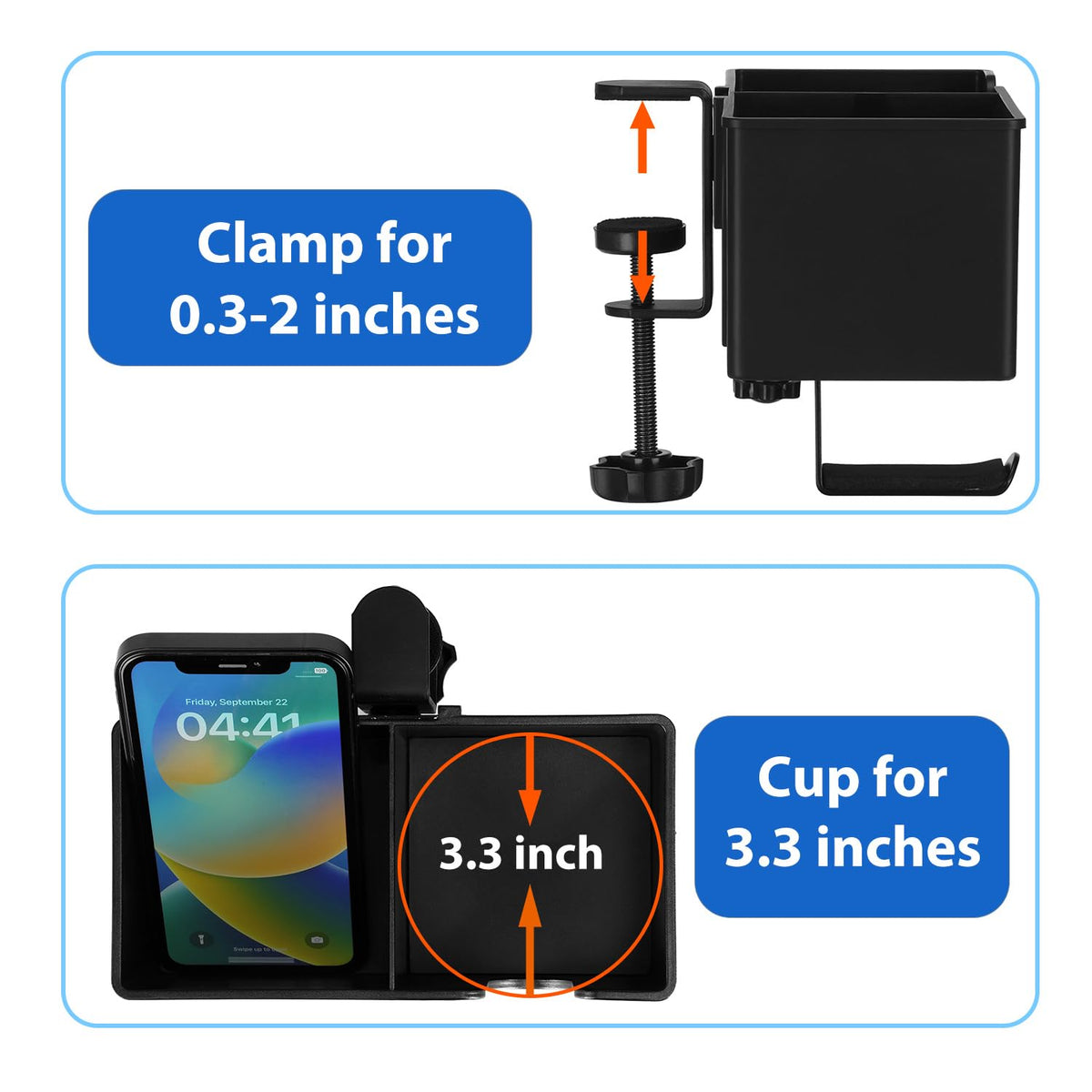 Rosyline 3-in-1 Clip-on Cup Holder for Desk with Desktop Organizer