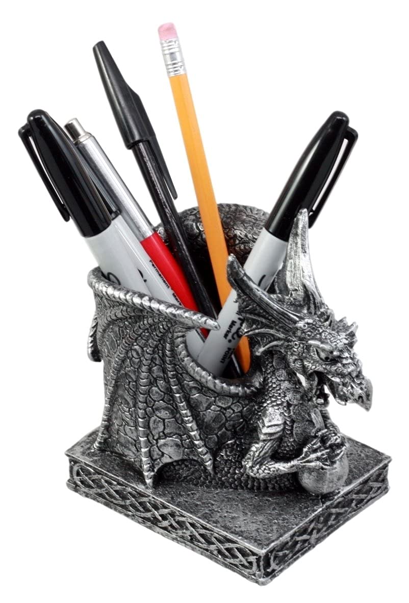 Ebros Gift Shenlong Spirit Dragon Orb Stationery Holder Figurine 4.75" H Office Desktop Accessory