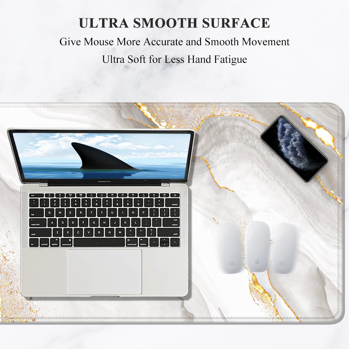 Auhoahsil Large Gaming Mouse Pad, XXL 35.4 x 15.7 in Desk Mat, White Gold