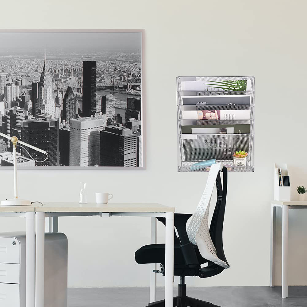 EASEPRES Desk File Organizer Mesh 6-Tier, Hanging Wall Mount Document Organization Stand, Desktop