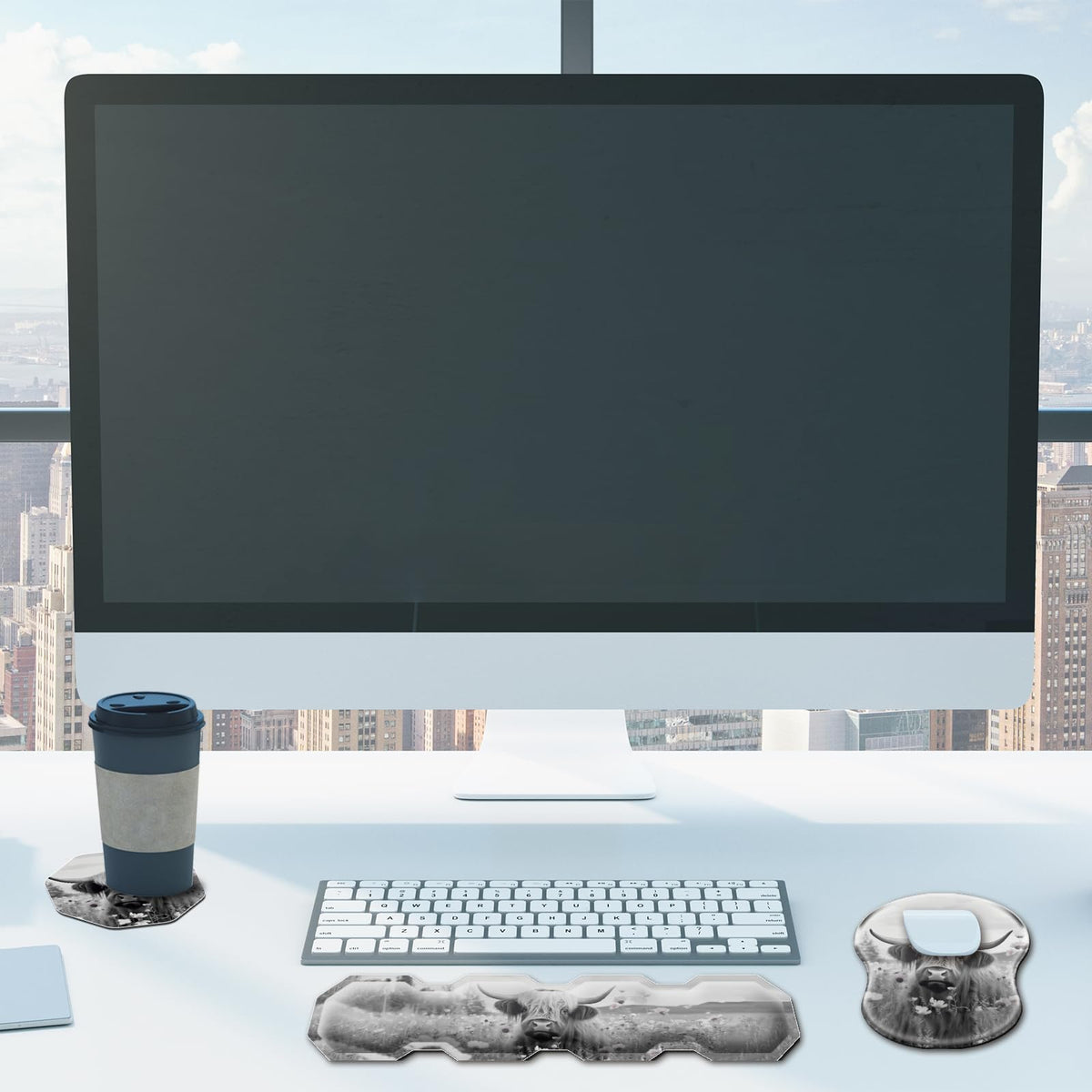 Ergonomic Mouse Pad with Wrist Support and Keyboard Wrist Rest Set + Coaster,Cute Mouse Pads Non