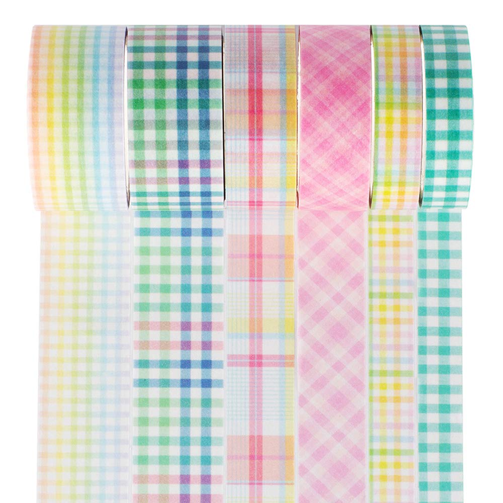 YUBBAEX 6 Rolls Plaid Washi Tape Set Basic Grid Masking Decorative Tapes for Arts, DIY Crafts