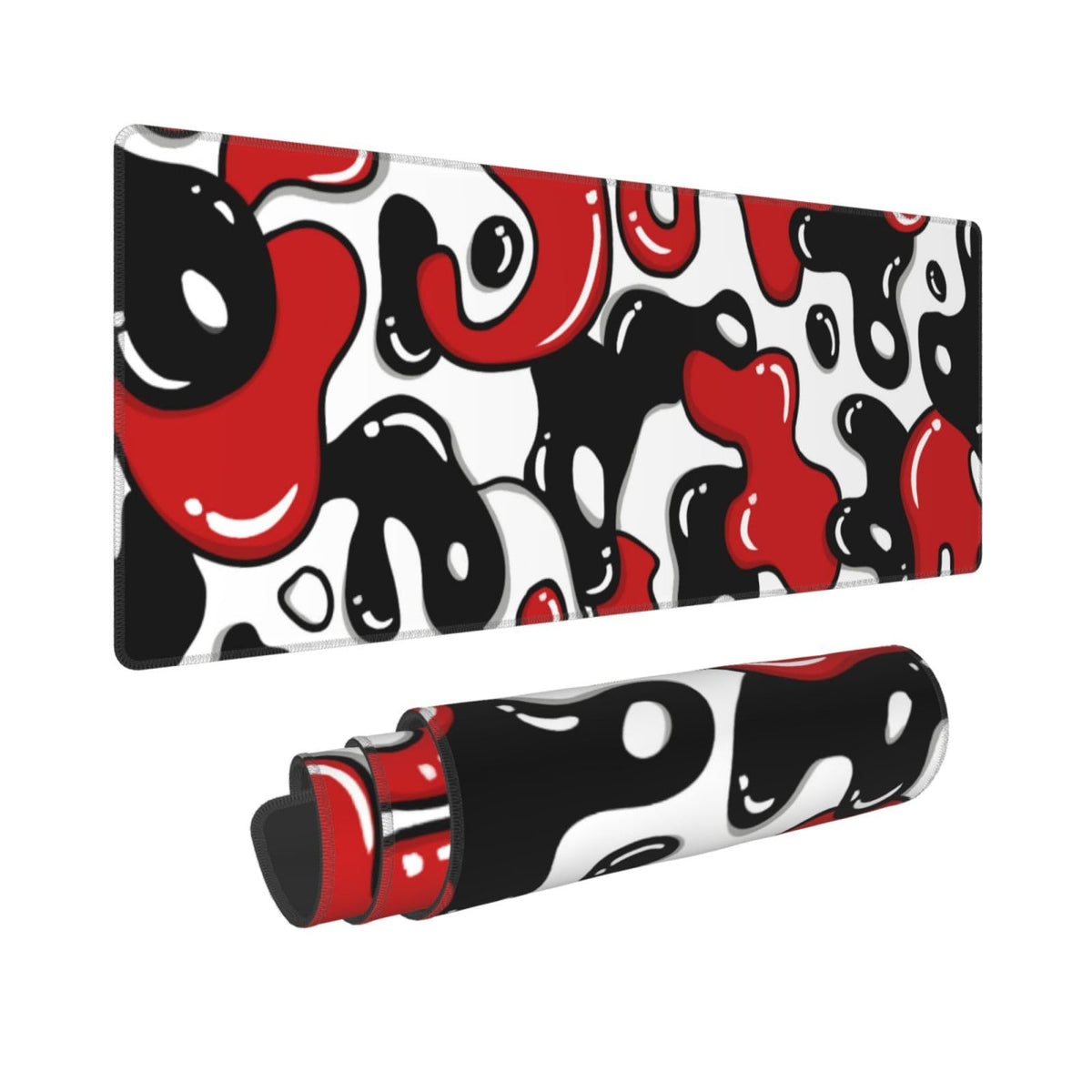 Red Black White Gaming Mouse Pad Geometric Japanese Extended XXL Mouse Pad 35.4X15.7in Full Desk