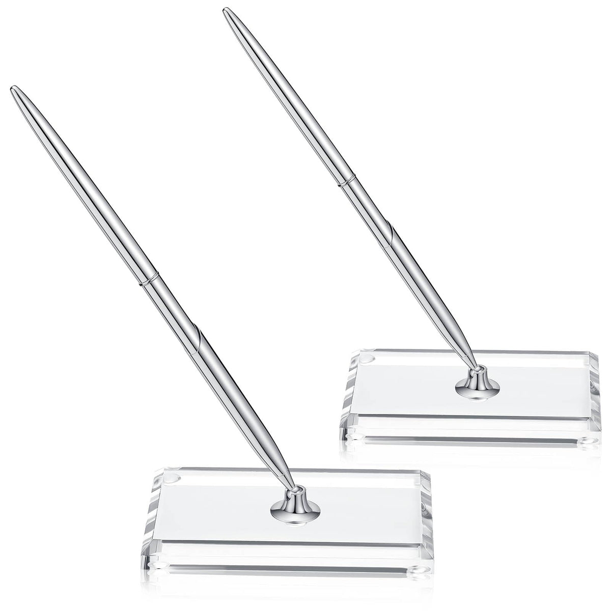Chinco 2 Sets Silver Guest Pen and Stand, Including 2 Guest Silver Metal Writing Pens with Black