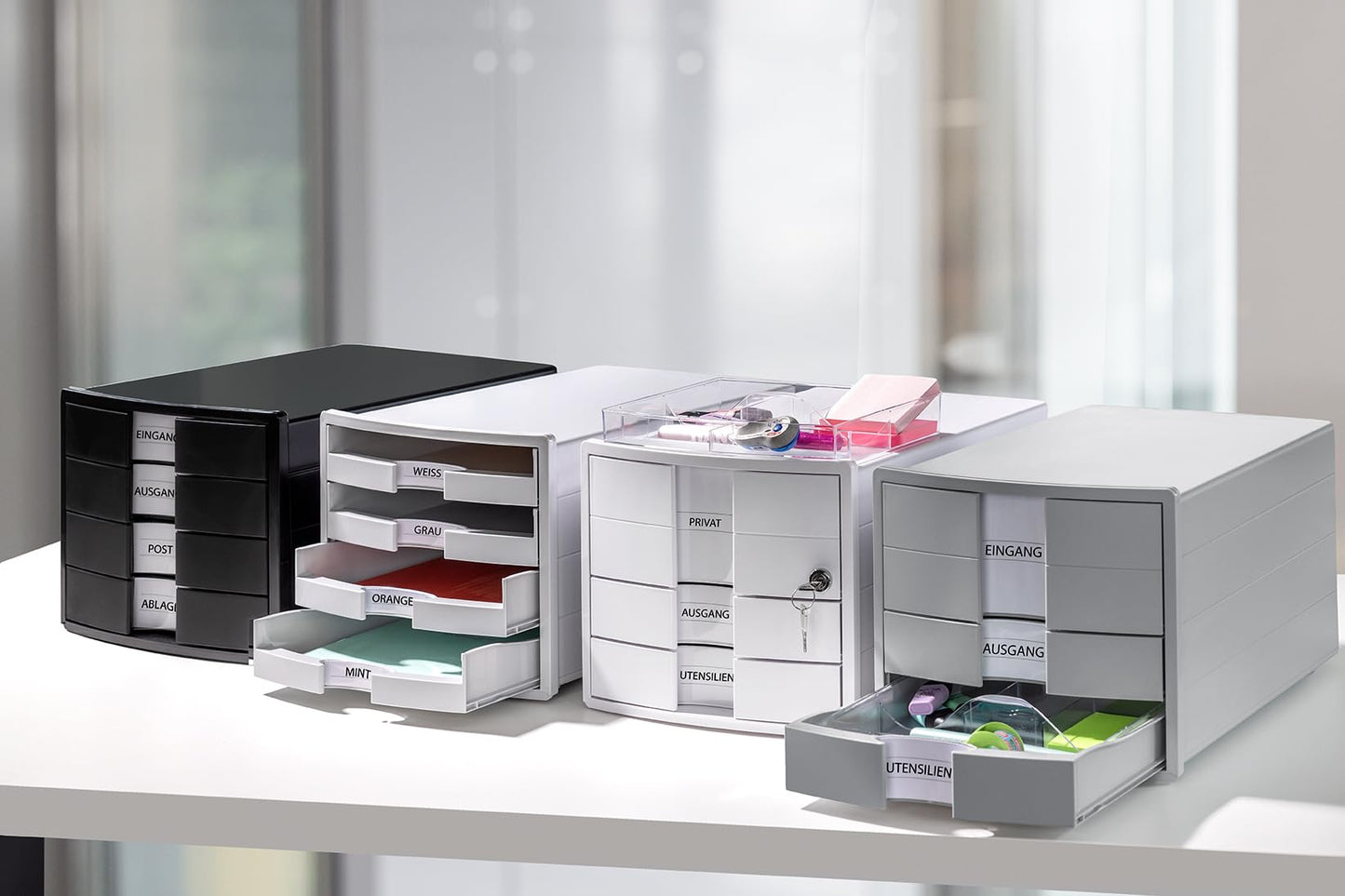 Han Impuls Drawer Box DIN A4/C4 4 Closed Drawers White/Black