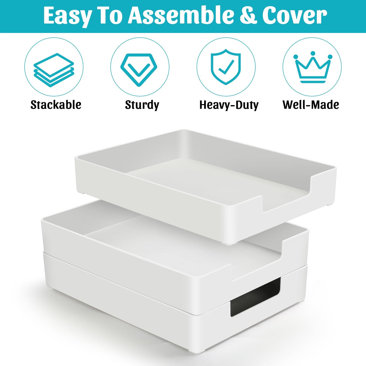AZFUNN Paper Tray Organizer for Desk, Office Letter-Size Trays, White 2 PCS