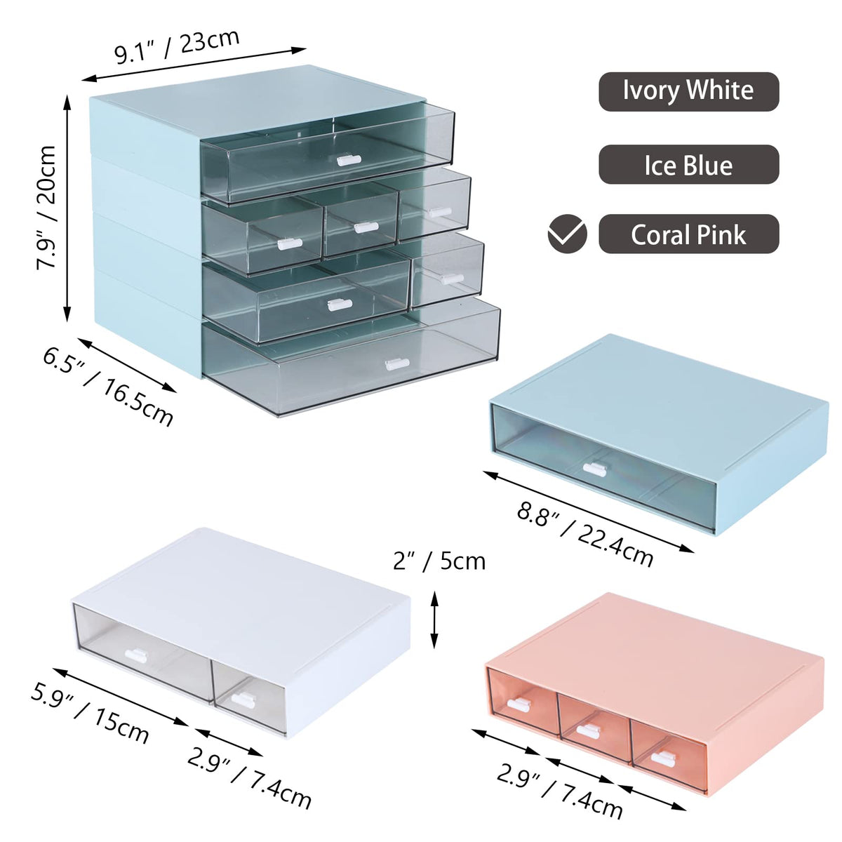 OSteed Stackable Storage Drawers, Office Desk Organizer with 7 Flat Drawers